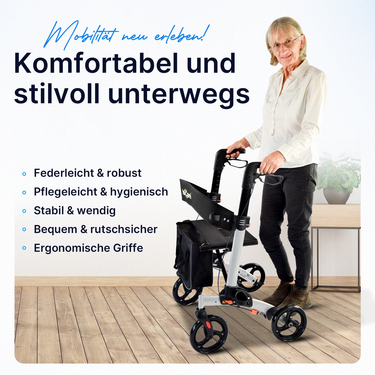 Komfortabler und stilvoller ISICARE Rollator, federleicht, robust und pflegeleicht