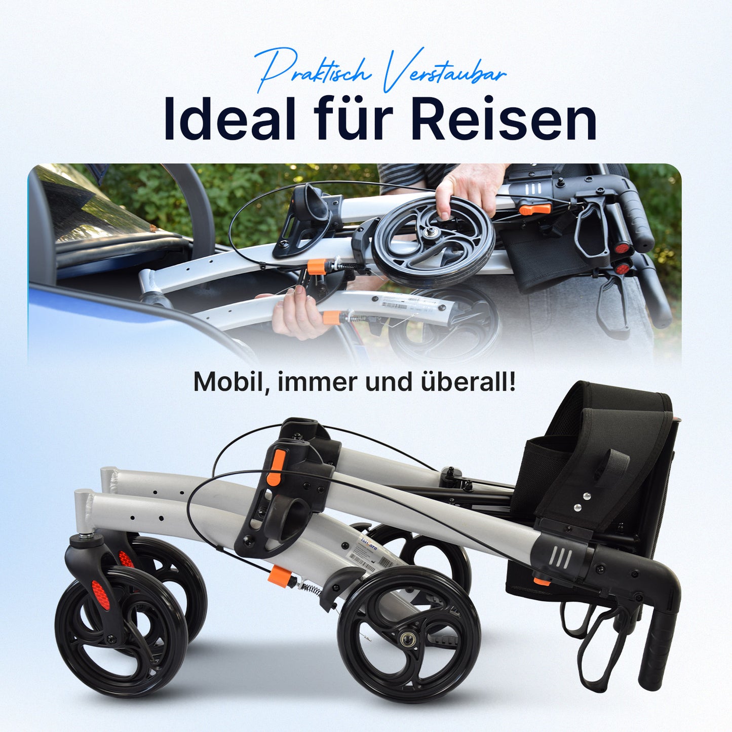 Ideal für Reisen – der kompakte und mobile ISICARE Reiserollator für unterwegs