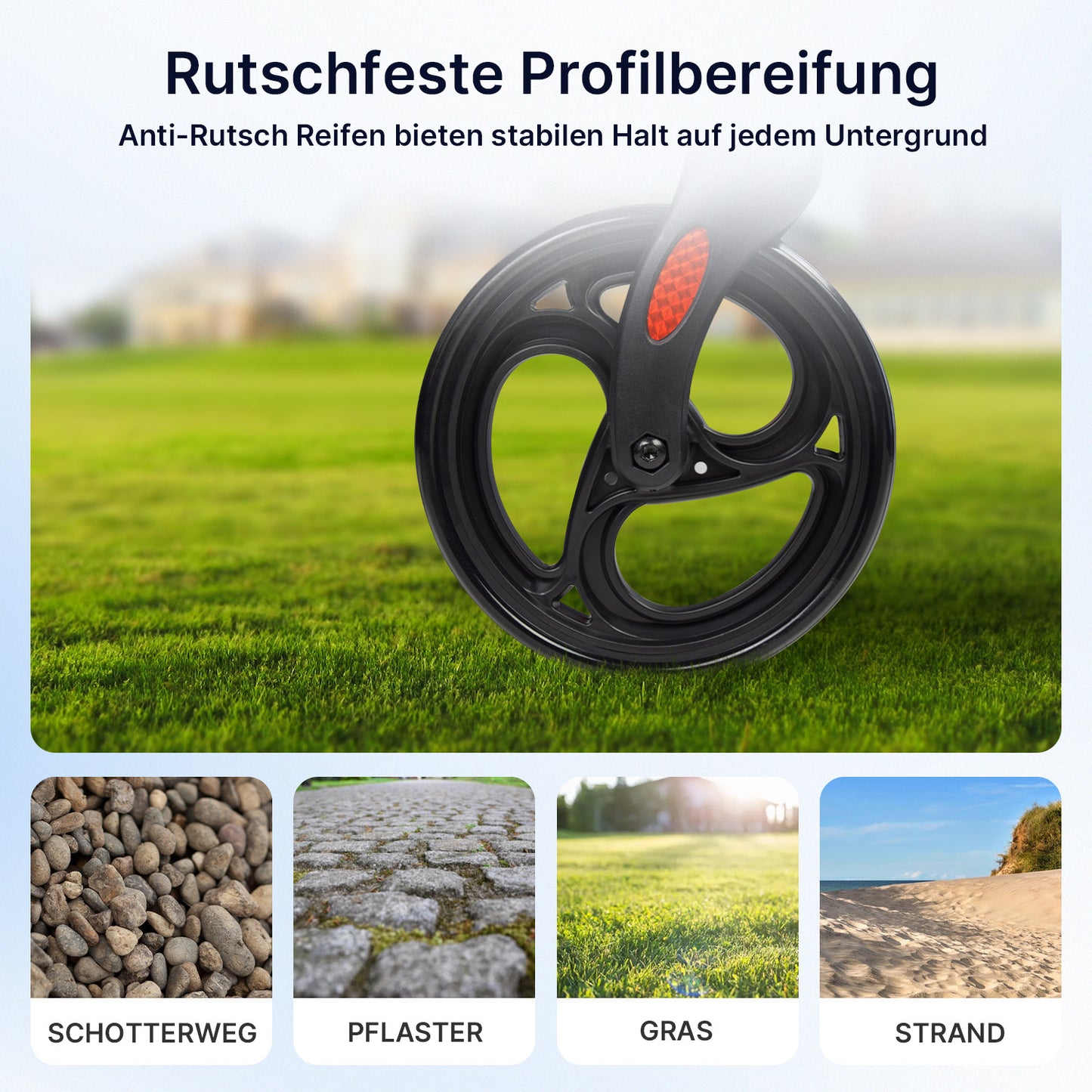 ISICARE Rollator mit rutschfester Profilbereifung für stabilen Halt auf jedem Untergrund